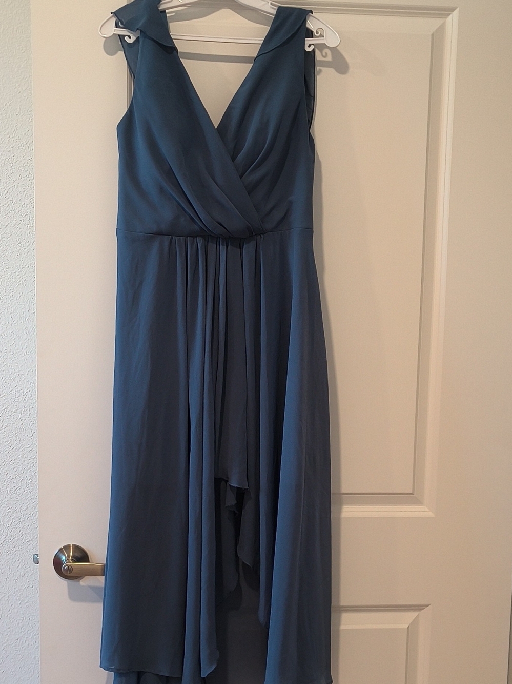 Sleeveless Dusty Blue High-Low V-Neck Dress